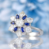 Ellibelle Jewellery Vintage 1975 Sapphire & Diamond 18ct White Gold Star-Shaped Cluster Ring