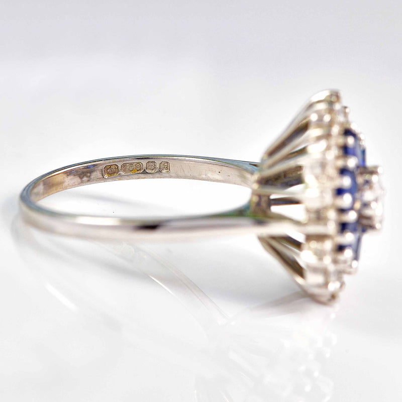 Ellibelle Jewellery Vintage 1975 Sapphire & Diamond White Gold Cluster Ring