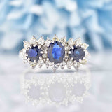 Ellibelle Jewellery Vintage 1975 Sapphire & Diamond White Gold Triple-Cluster Ring