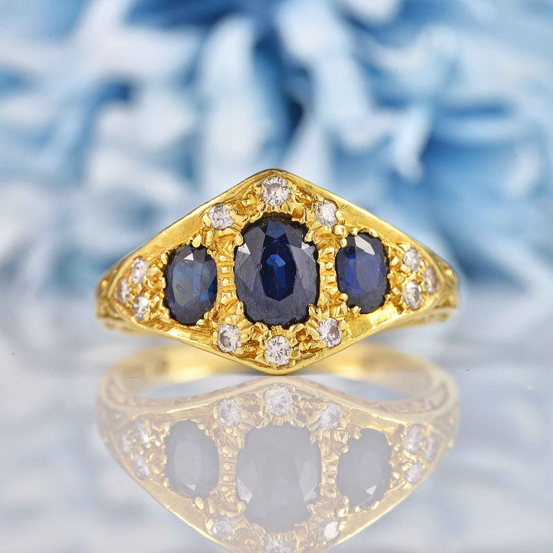 Ellibelle Jewellery Vintage 1975 Victorian Style Sapphire & Diamond 18ct Gold Ring