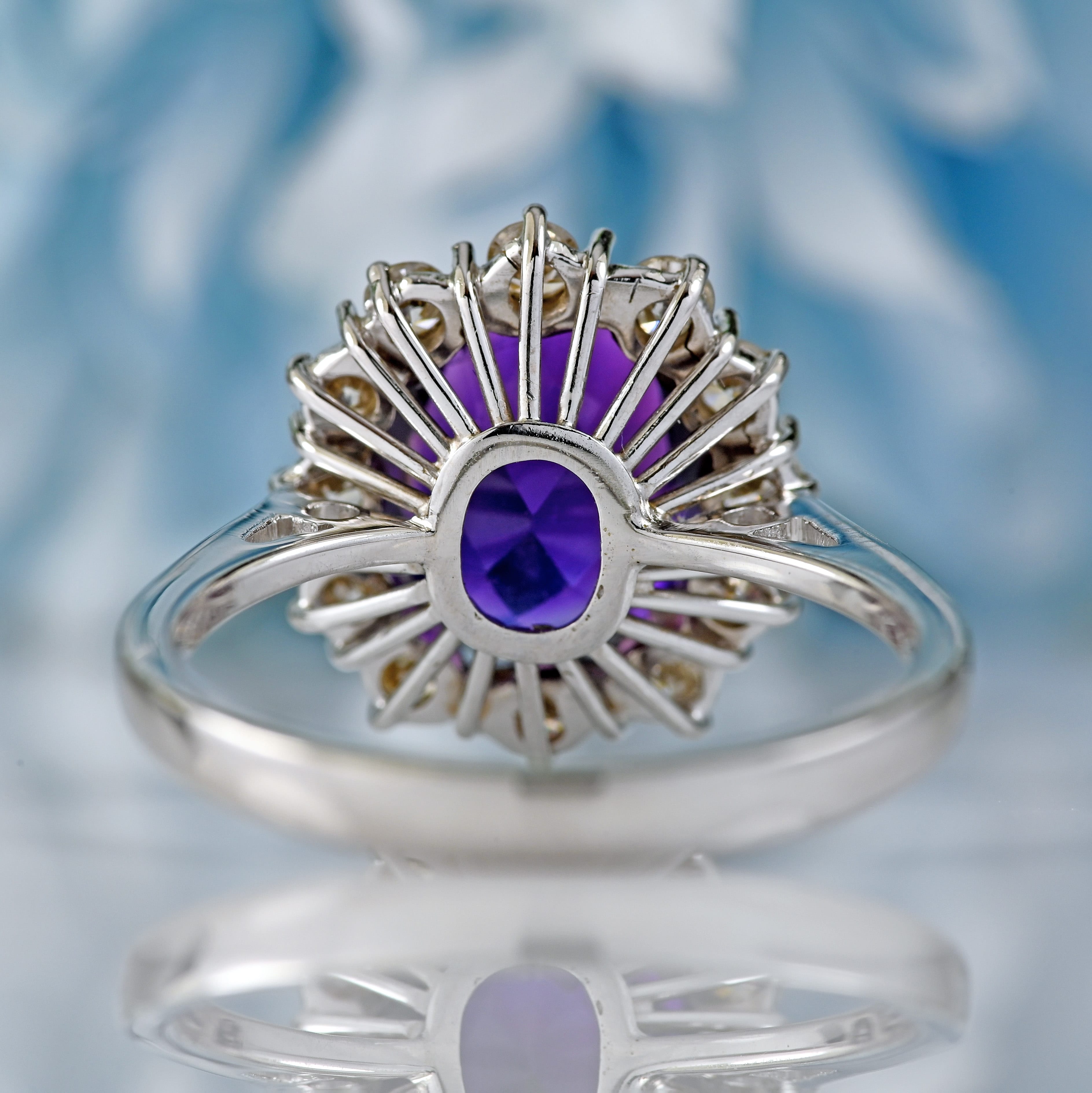 Ellibelle Jewellery Vintage 1976 Amethyst & Diamond 18ct White Gold Cluster Ring