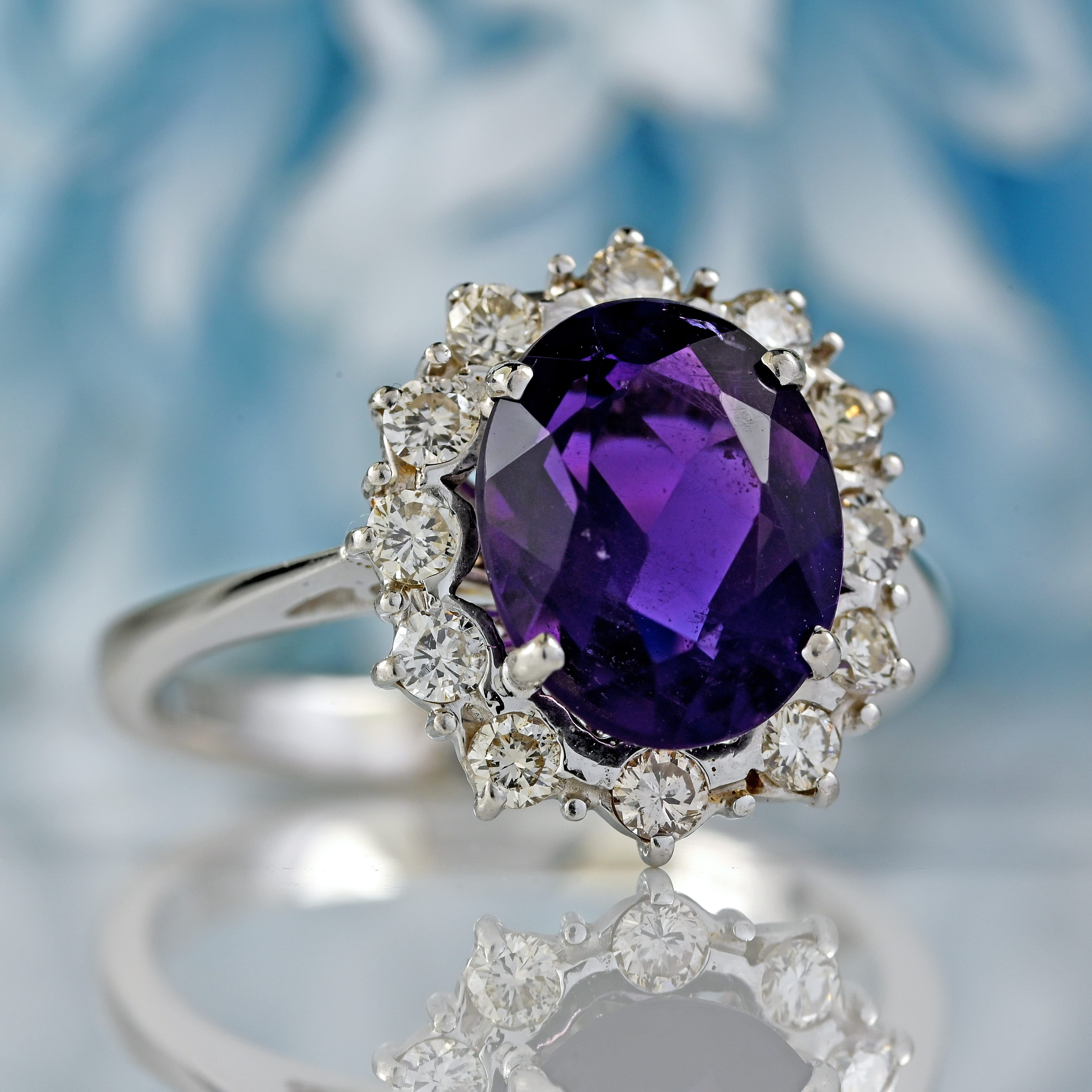 Ellibelle Jewellery Vintage 1976 Amethyst & Diamond 18ct White Gold Cluster Ring
