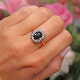 Ellibelle Jewellery Vintage 1976 Dark Sapphire & Diamond 18ct Gold Cluster Ring