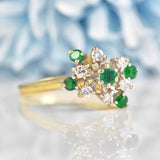 Ellibelle Jewellery Vintage 1976 Emerald & Diamond 18ct Gold Cocktail Ring