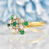 Ellibelle Jewellery Vintage 1976 Emerald & Diamond 18ct Gold Cocktail Ring