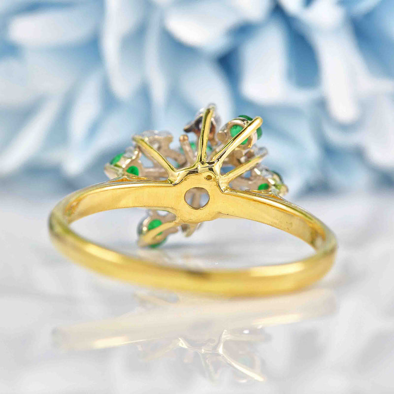 Ellibelle Jewellery Vintage 1976 Emerald & Diamond 18ct Gold Cocktail Ring