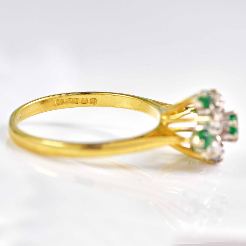 Ellibelle Jewellery Vintage 1976 Emerald & Diamond 18ct Gold Cocktail Ring