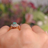 Ellibelle Jewellery Vintage 1976 Emerald & Diamond 18ct Gold Flower Cluster Ring