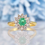 Ellibelle Jewellery Vintage 1976 Emerald & Diamond 18ct Gold Flower Cluster Ring