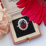 Ellibelle Jewellery Vintage 1976 Garnet & Diamond 18ct Gold Cluster Ring