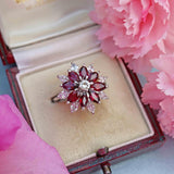 Ellibelle Jewellery Vintage 1976 Marquise Ruby & Diamond 18ct White Gold Cluster Ring