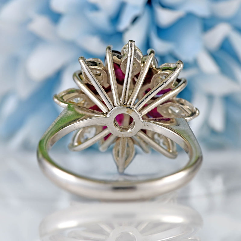 Ellibelle Jewellery Vintage 1976 Marquise Ruby & Diamond 18ct White Gold Cluster Ring