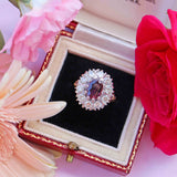 Ellibelle Jewellery Vintage 1976 Ruby & Diamond 18ct Gold Cluster Engagement Ring