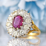 Ellibelle Jewellery Vintage 1976 Ruby & Diamond 18ct Gold Cluster Engagement Ring