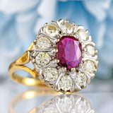 Ellibelle Jewellery Vintage 1976 Ruby & Diamond 18ct Gold Cluster Engagement Ring