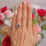 Ellibelle Jewellery Vintage 1976 Ruby & Diamond 18ct Gold Cluster Engagement Ring