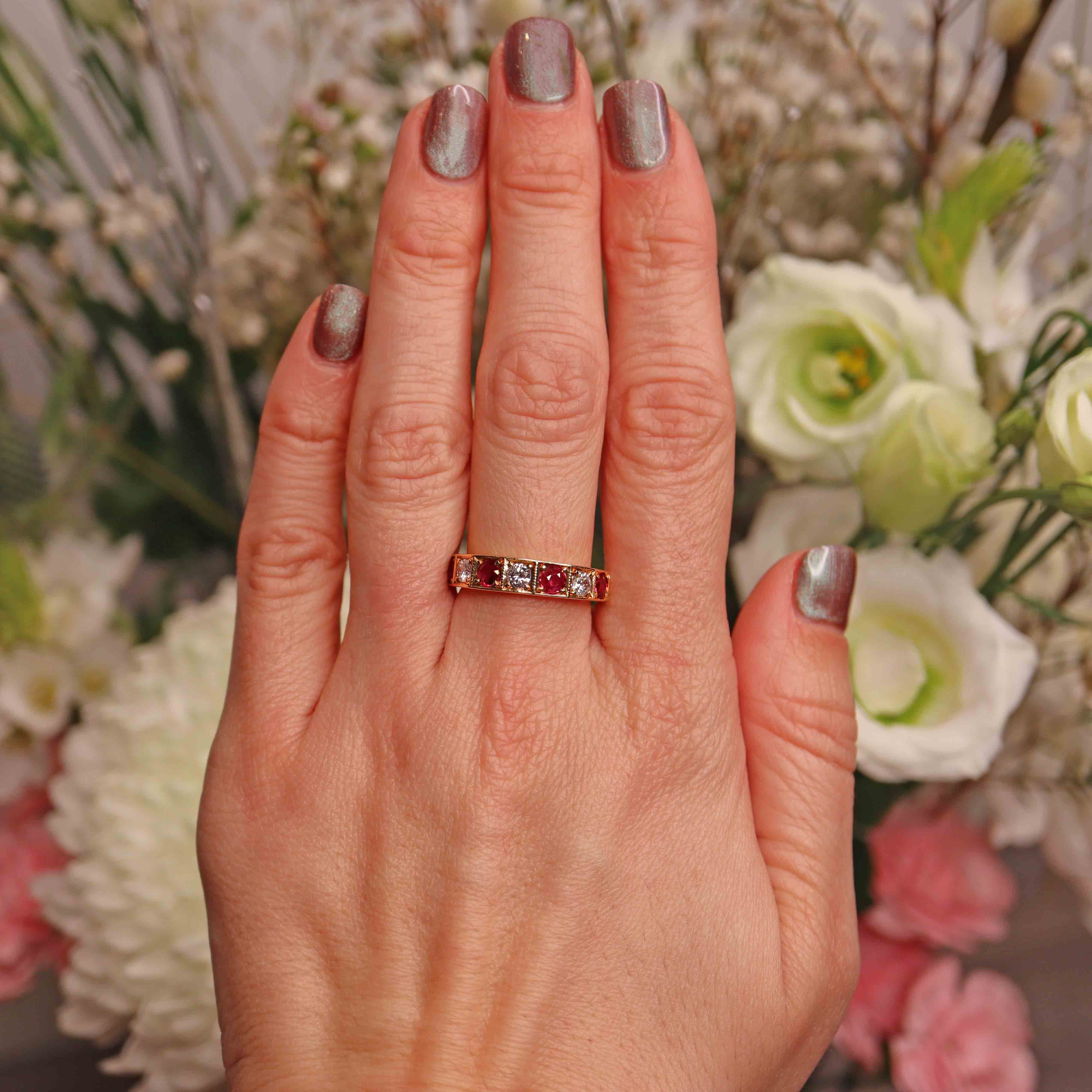 Half Eternity Vintage Ruby Band Ring Vintage 1976 Ruby Diamond
