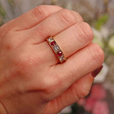 Ellibelle Jewellery Vintage 1976 Ruby & Diamond 18ct Gold Half-Eternity Band Ring