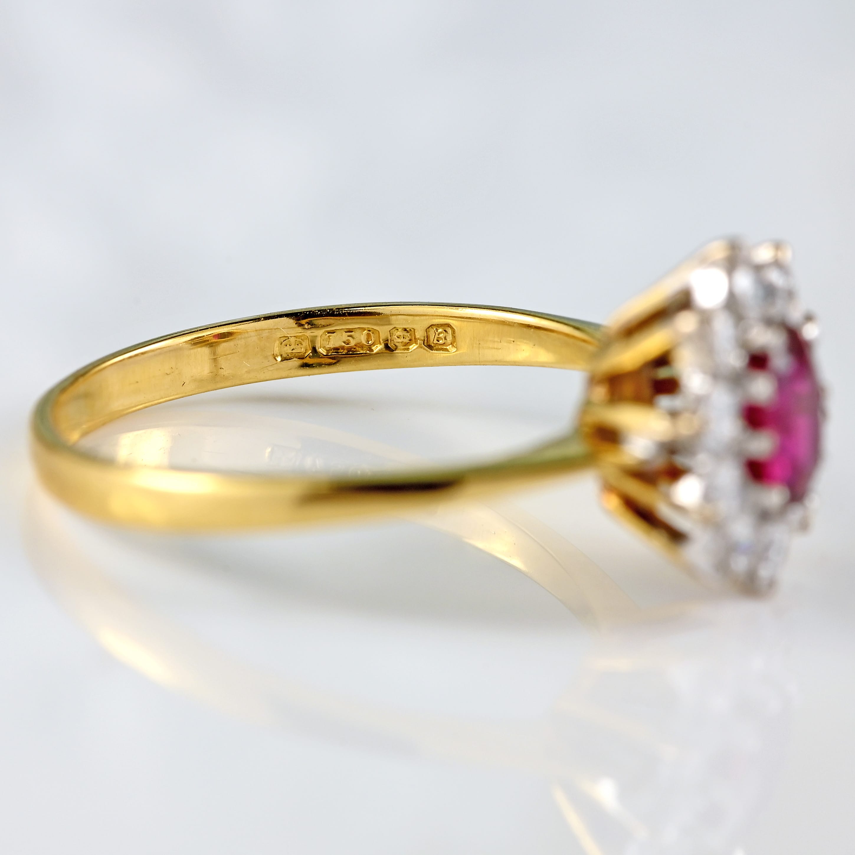Ellibelle Jewellery Vintage 1976 Ruby & Diamond 18ct Gold Oval Cluster Ring