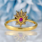 Ellibelle Jewellery Vintage 1976 Ruby & Diamond 18ct Gold Oval Cluster Ring