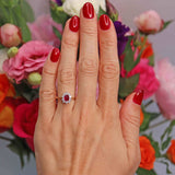 Ellibelle Jewellery Vintage 1976 Ruby & Diamond 18ct Gold Oval Cluster Ring