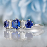 Ellibelle Jewellery Vintage 1976 Sapphire & Baguette-Cut Diamond 18ct White Gold Five-Stone Ring