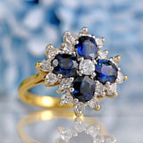 Ellibelle Jewellery Vintage 1976 Sapphire & Diamond 18ct Gold Cluster Ring