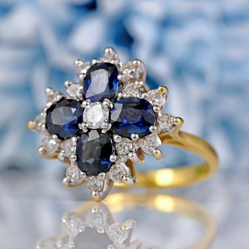 Ellibelle Jewellery Vintage 1976 Sapphire & Diamond 18ct Gold Cluster Ring