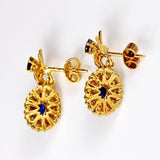 Ellibelle Jewellery Vintage 1976 Sapphire & Diamond 18ct Gold Drop Earrings