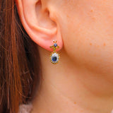 Ellibelle Jewellery Vintage 1976 Sapphire & Diamond 18ct Gold Drop Earrings