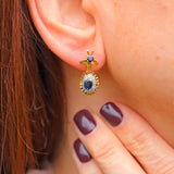 Ellibelle Jewellery Vintage 1976 Sapphire & Diamond 18ct Gold Drop Earrings