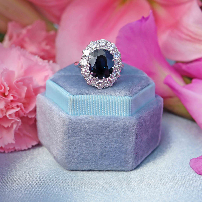 Ellibelle Jewellery Vintage 1976 Sapphire & Diamond 18ct White Gold Cluster Engagement Ring
