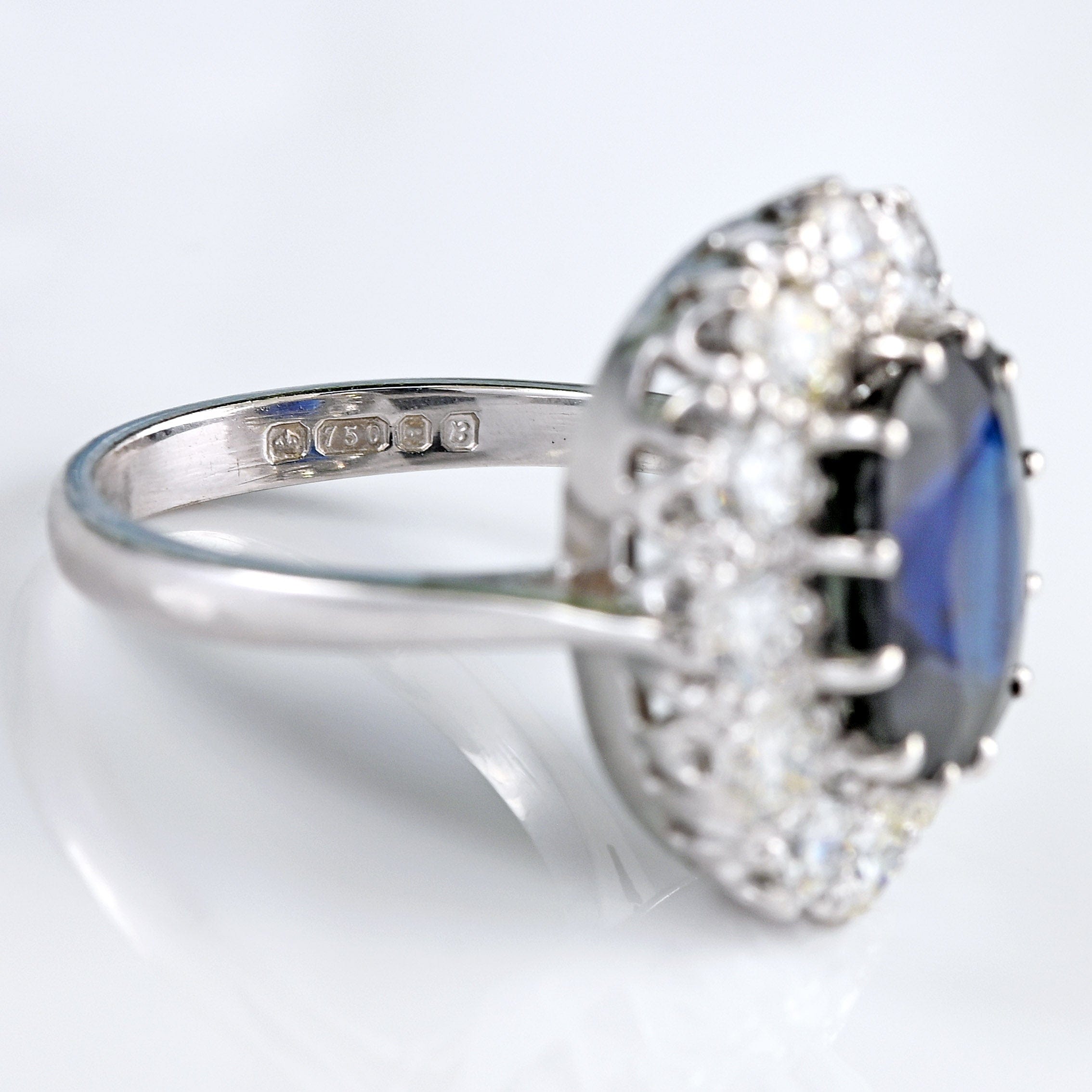 Ellibelle Jewellery Vintage 1976 Sapphire & Diamond 18ct White Gold Cluster Engagement Ring