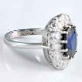 Ellibelle Jewellery Vintage 1976 Sapphire & Diamond 18ct White Gold Cluster Engagement Ring