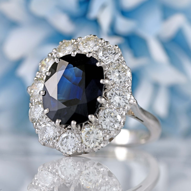 Ellibelle Jewellery Vintage 1976 Sapphire & Diamond 18ct White Gold Cluster Engagement Ring