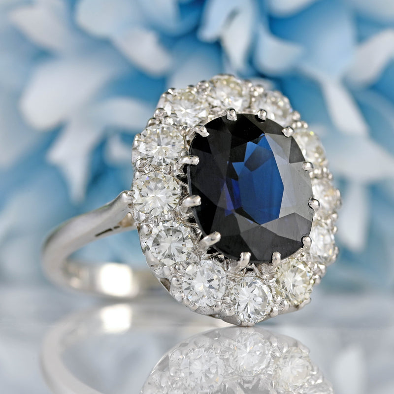 Ellibelle Jewellery Vintage 1976 Sapphire & Diamond 18ct White Gold Cluster Engagement Ring