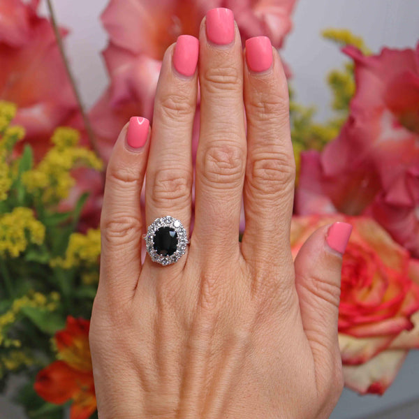 Ellibelle Jewellery Vintage 1976 Sapphire & Diamond 18ct White Gold Cluster Engagement Ring