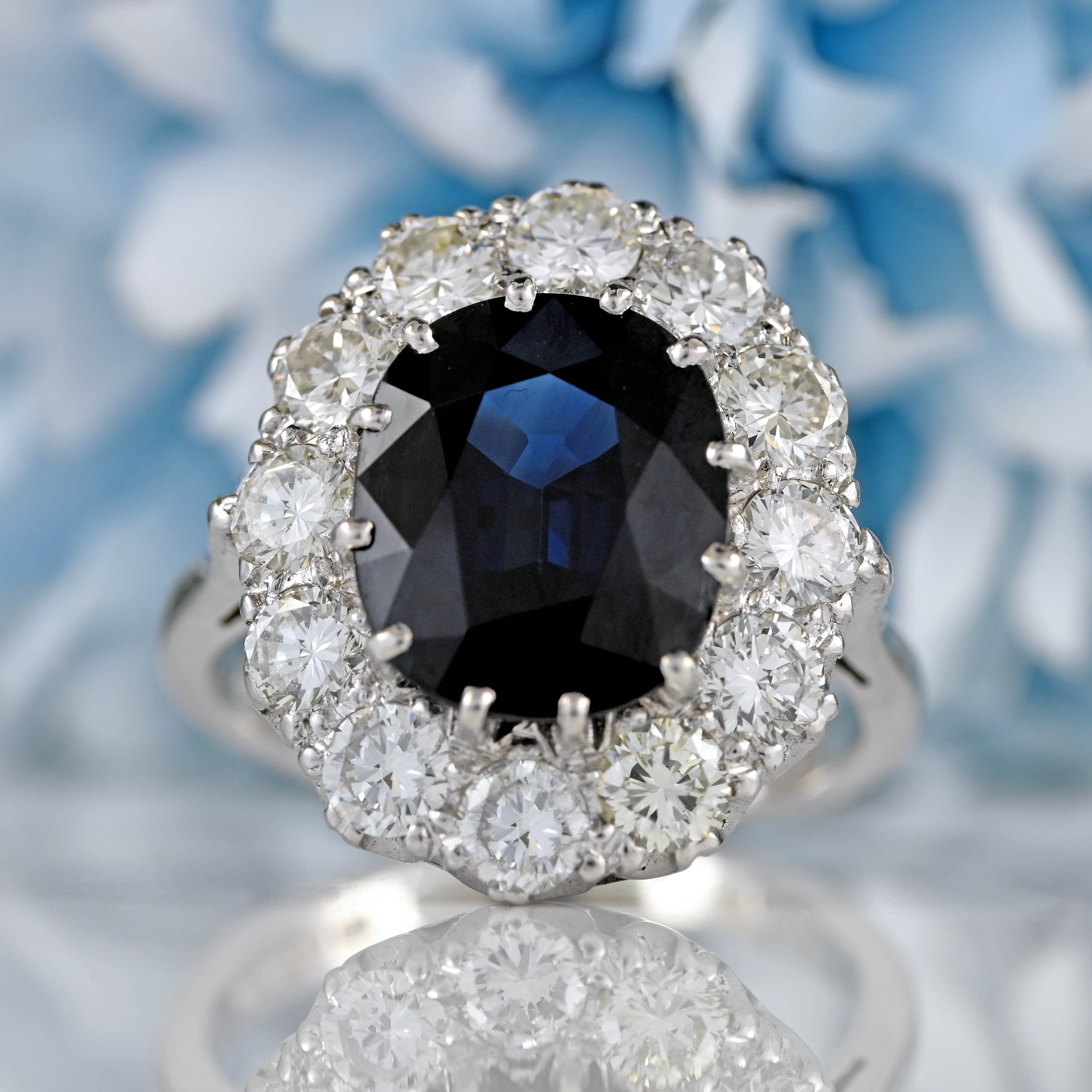 Ellibelle Jewellery Vintage 1976 Sapphire & Diamond 18ct White Gold Cluster Engagement Ring