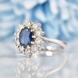 Ellibelle Jewellery Vintage 1976 Sapphire & Diamond 18ct White Gold Cluster Ring