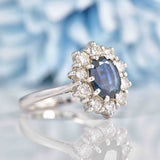 Ellibelle Jewellery Vintage 1976 Sapphire & Diamond 18ct White Gold Cluster Ring
