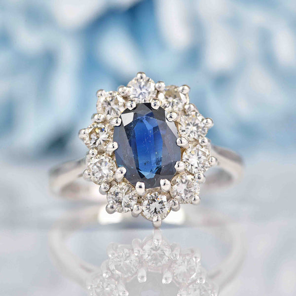 Ellibelle Jewellery Vintage 1976 Sapphire & Diamond 18ct White Gold Cluster Ring