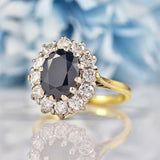 Ellibelle Jewellery Vintage 1977 Dark Sapphire & Diamond 18ct Gold Cluster Ring