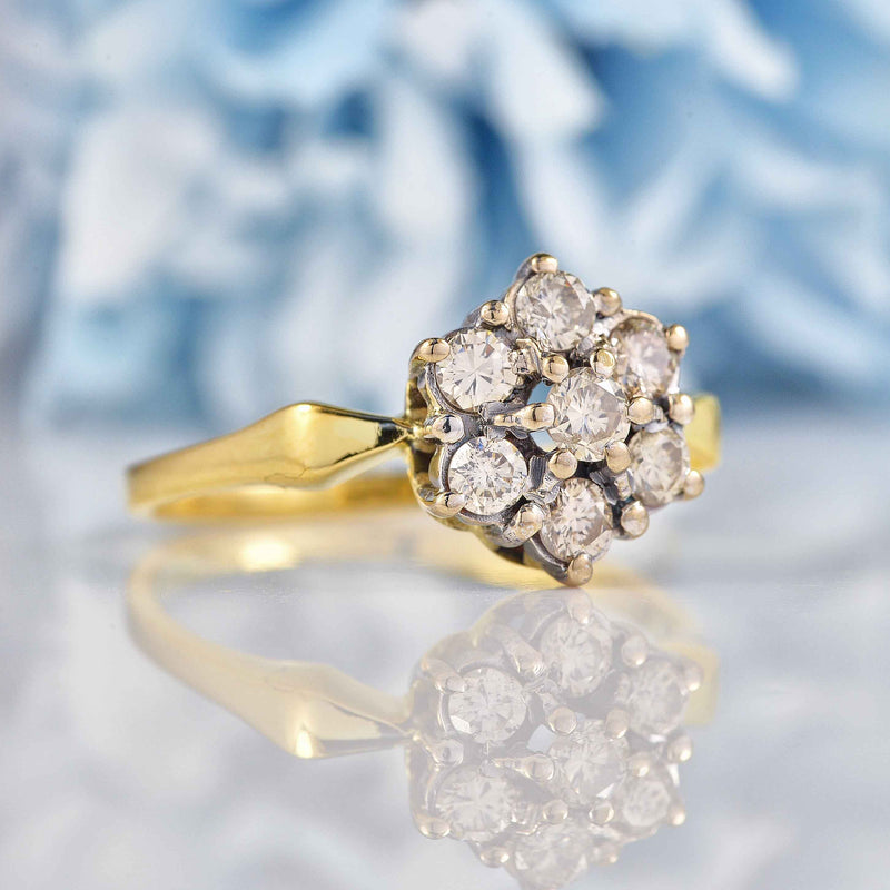 Ellibelle Jewellery Vintage 1977 Diamond 18ct Gold Daisy Cluster Ring (0.70ct)