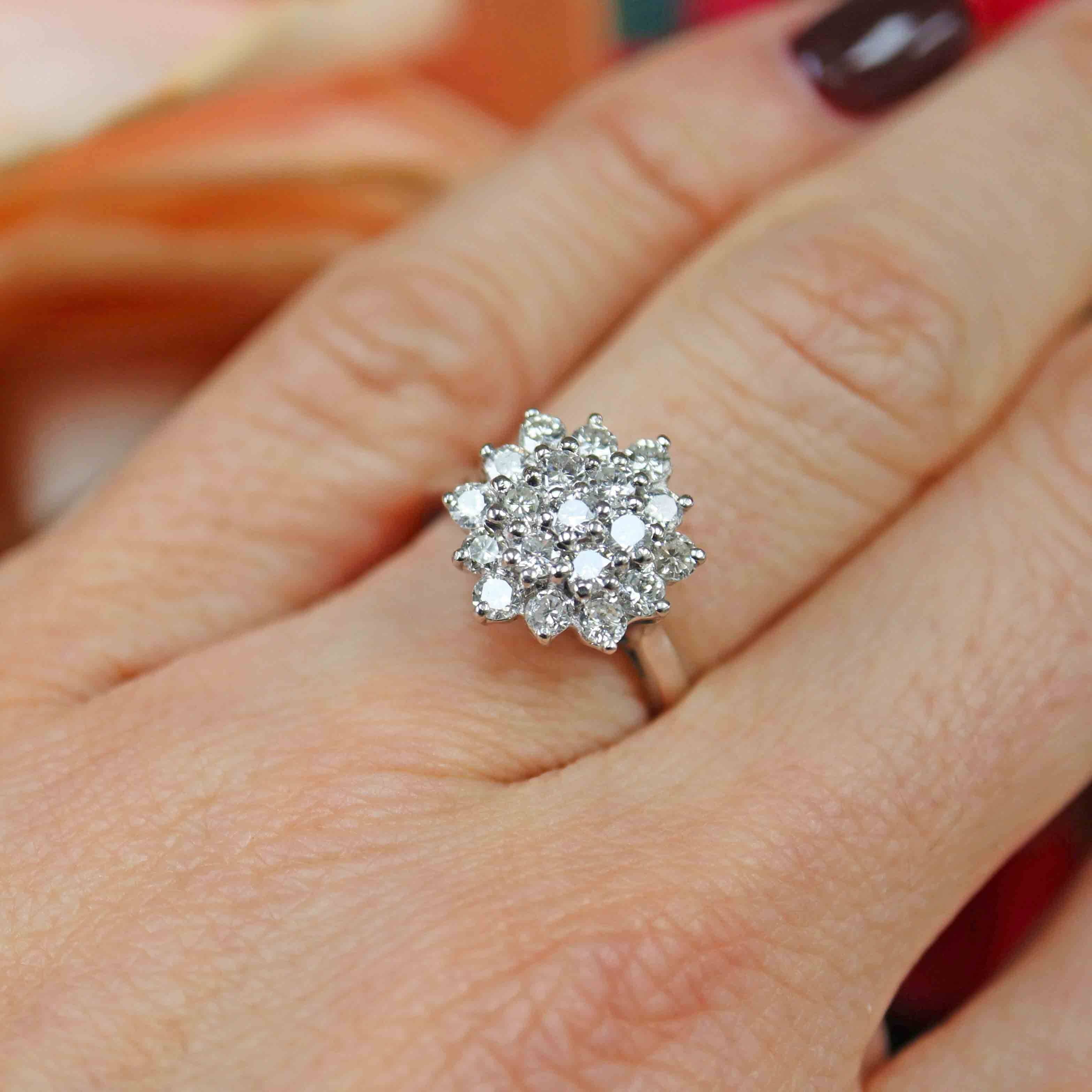 Ellibelle Jewellery Vintage 1977 Diamond 18ct White Gold Cluster Ring (0.76cts)