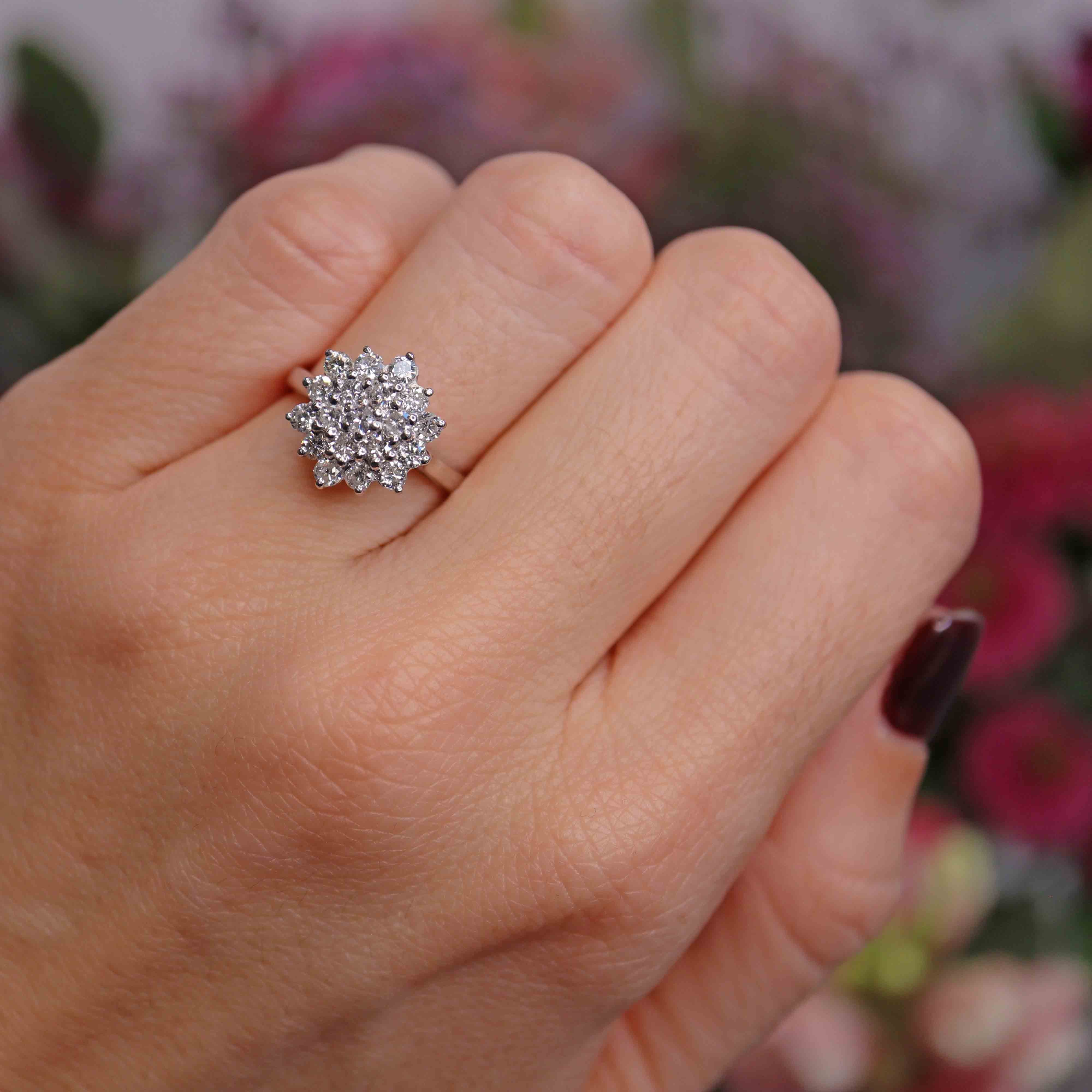 Ellibelle Jewellery Vintage 1977 Diamond 18ct White Gold Cluster Ring (0.76cts)