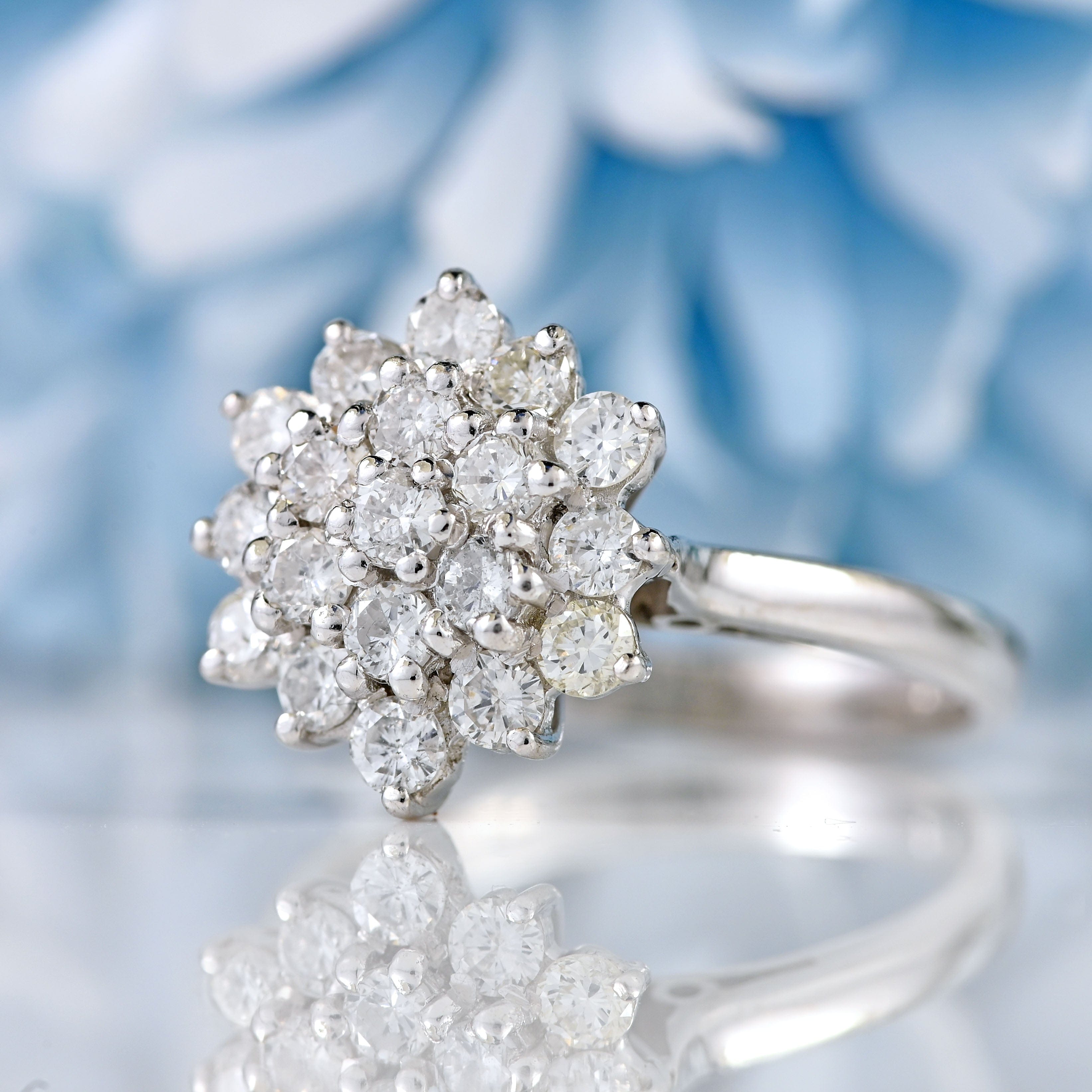 Ellibelle Jewellery Vintage 1977 Diamond 18ct White Gold Cluster Ring (0.76cts)