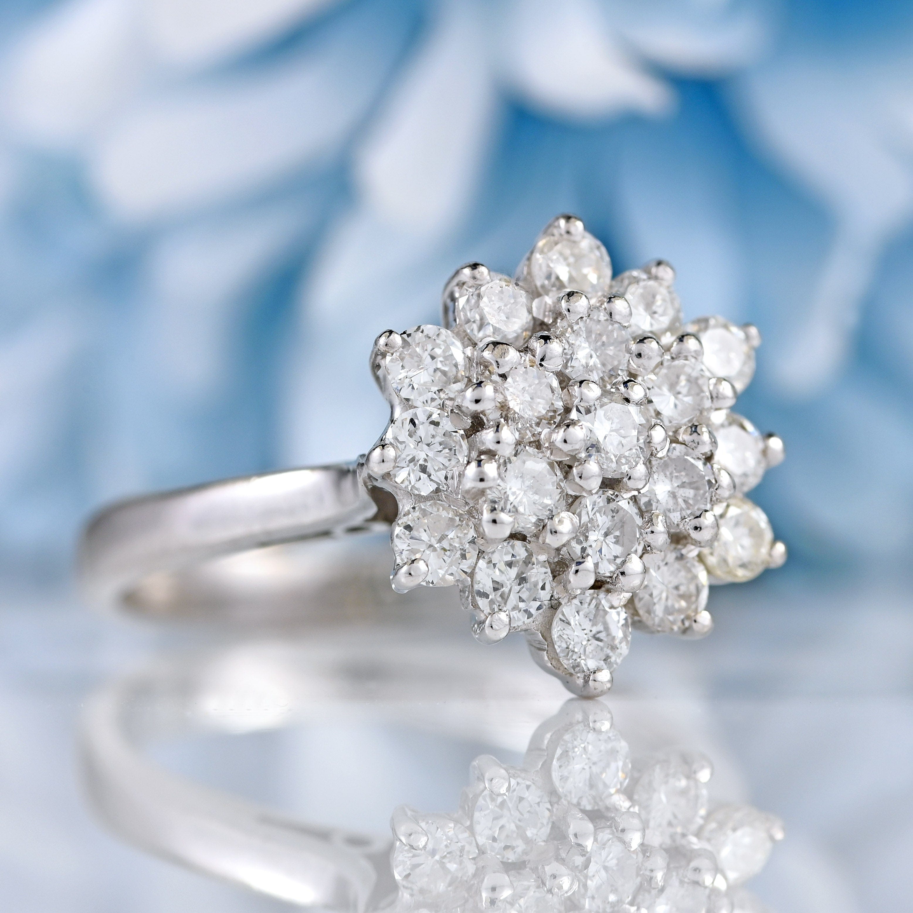 Ellibelle Jewellery Vintage 1977 Diamond 18ct White Gold Cluster Ring (0.76cts)