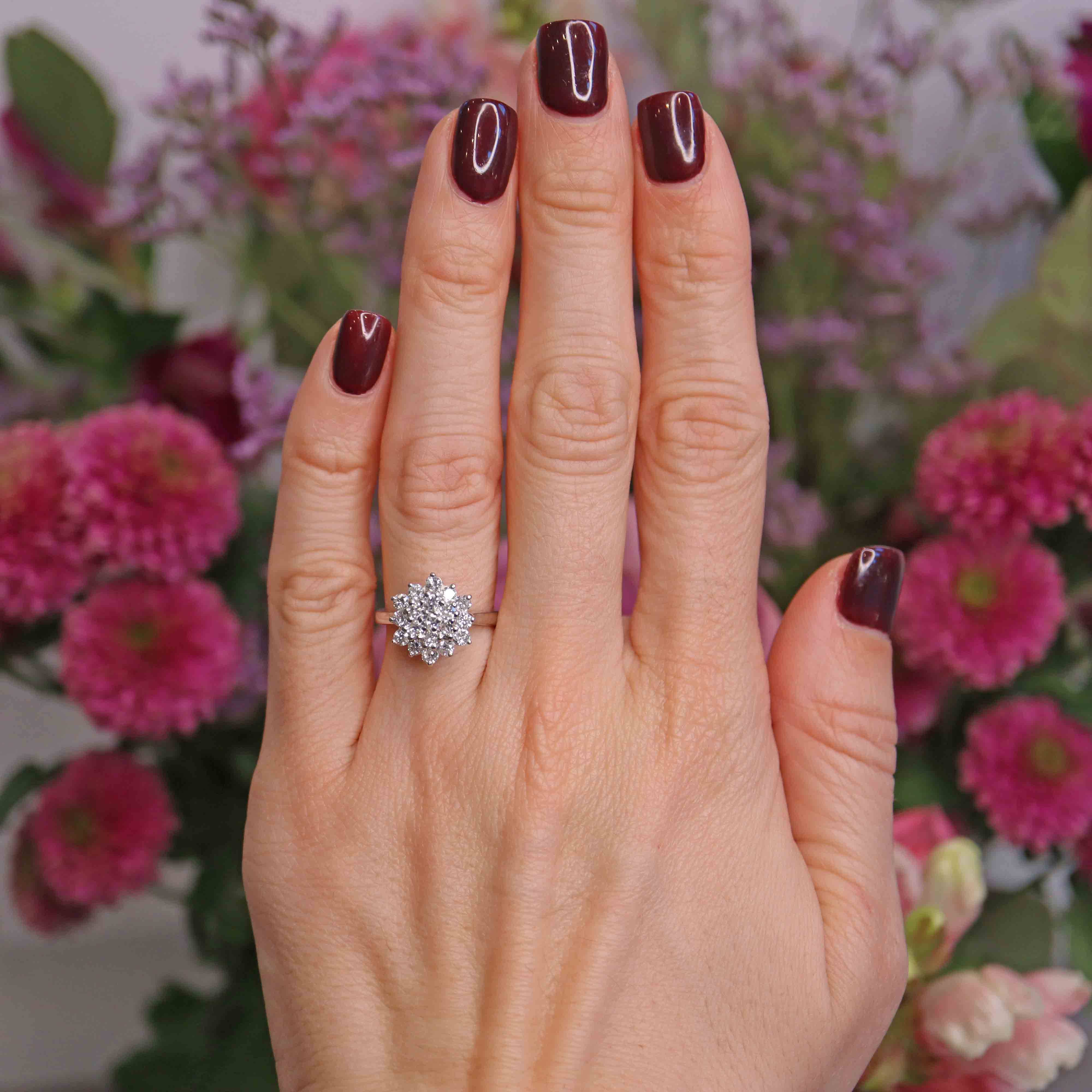 Ellibelle Jewellery Vintage 1977 Diamond 18ct White Gold Cluster Ring (0.76cts)