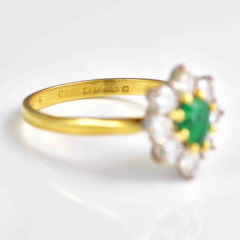 Ellibelle Jewellery Vintage 1977 Emerald Diamond Cluster Ring By Cropp & Farr