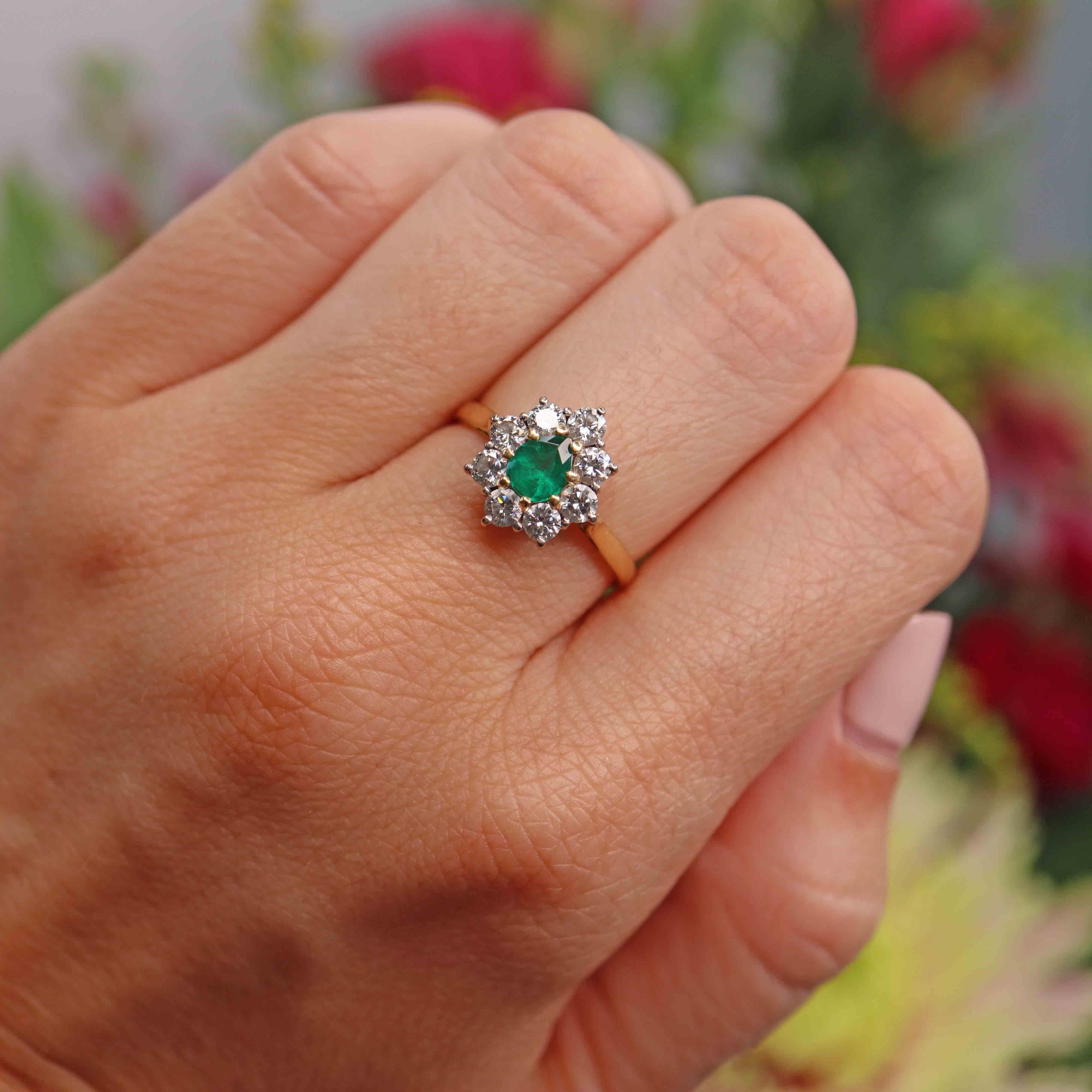 Ellibelle Jewellery Vintage 1977 Emerald Diamond Cluster Ring By Cropp & Farr